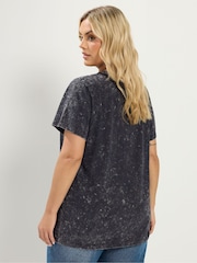Yours Curve Grey Acid Wash Flower T-Shirt - Image 3 of 6