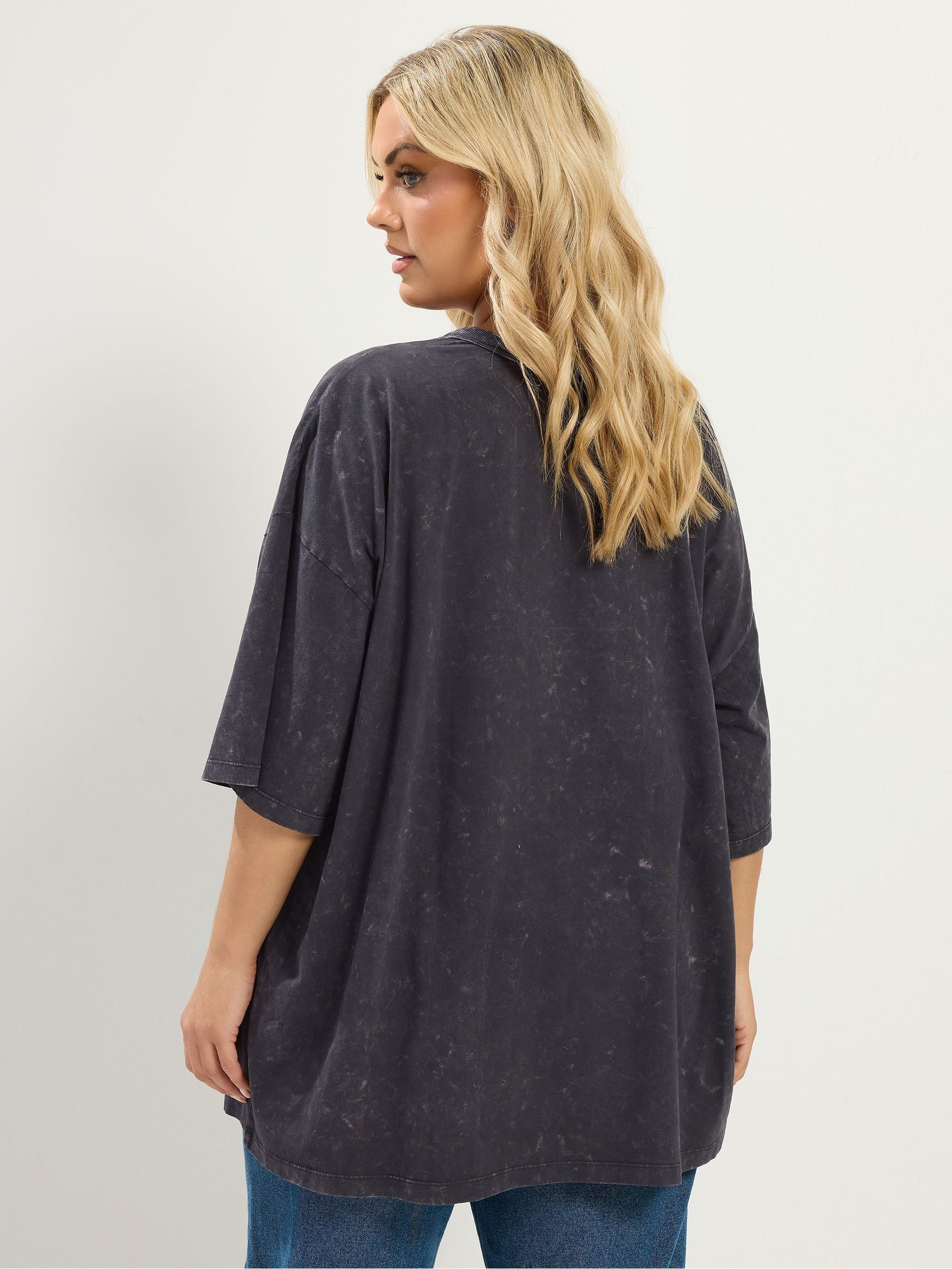 Buy Yours Curve Grey Acid Wash Boxy Daisy Print T-Shirt from Next USA