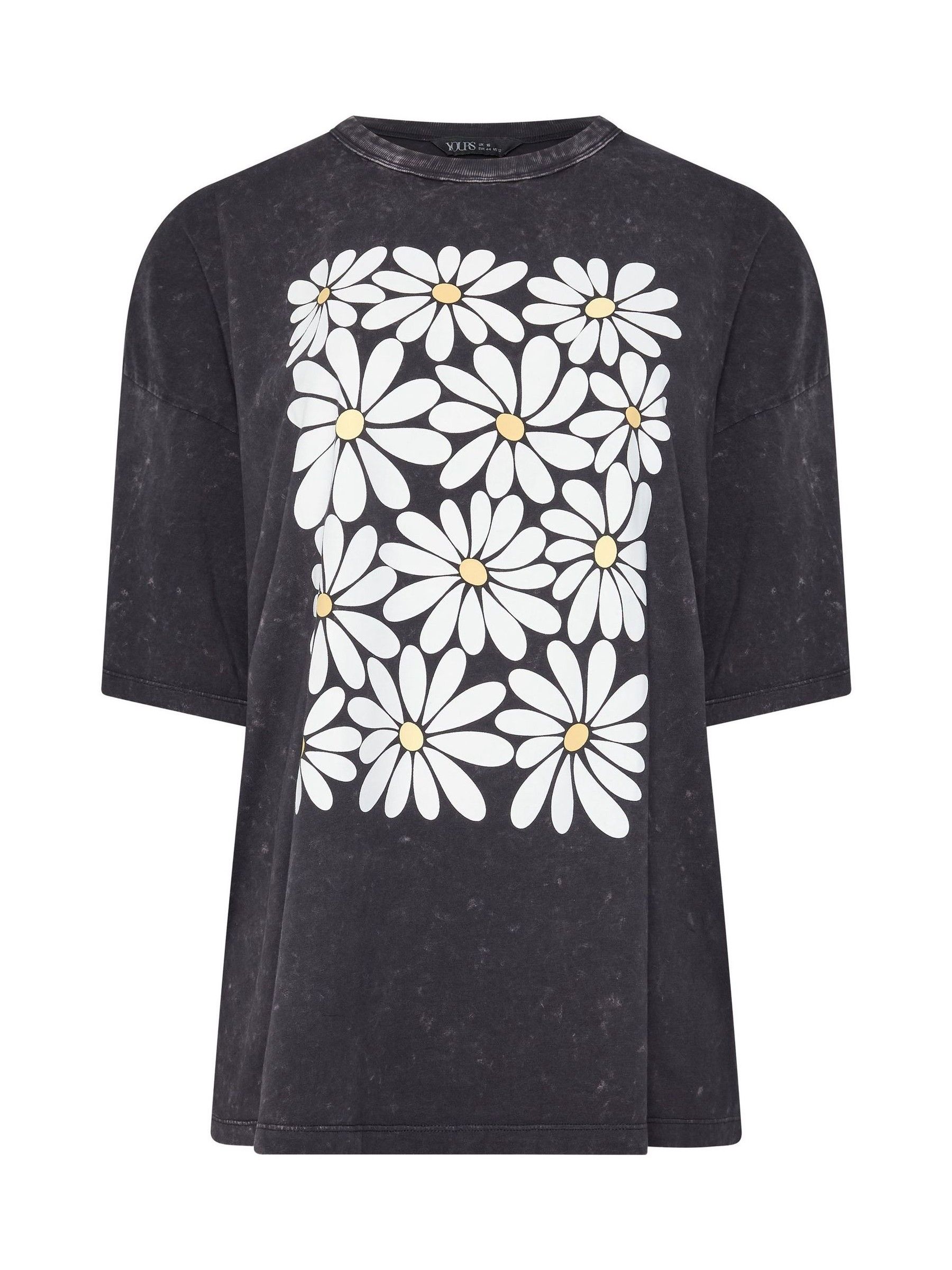 Buy Yours Curve Grey Acid Wash Boxy Daisy Print T-Shirt from Next USA