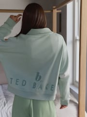 B by Ted Baker Sage Green/Ecru Cotton Quarter Zip Sweatshirt - Image 3 of 5