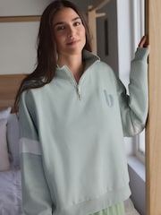 B by Ted Baker Sage Green/Ecru Cotton Quarter Zip Sweatshirt - Image 4 of 5