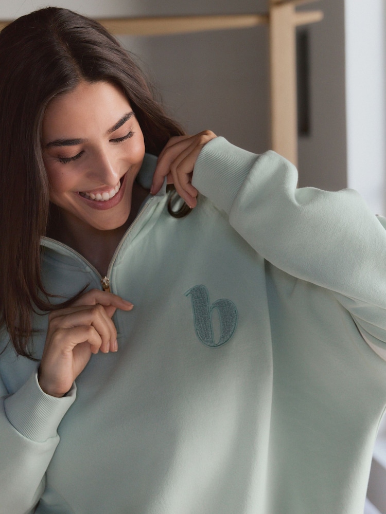 B by Ted Baker Sage Green/Ecru Cotton Quarter Zip Sweatshirt - Image 5 of 5