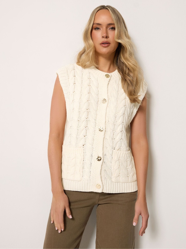 Long Tall Sally Button Detail Cable Knitted Jumper Vest - Bild 1 von 6