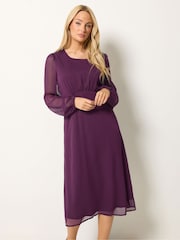 M&Co Purple Long Sleeve Midi Chiffon Dress - Image 1 of 6