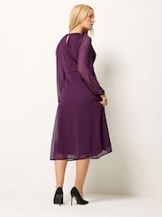 M&Co Purple Long Sleeve Midi Chiffon Dress - Image 2 of 6