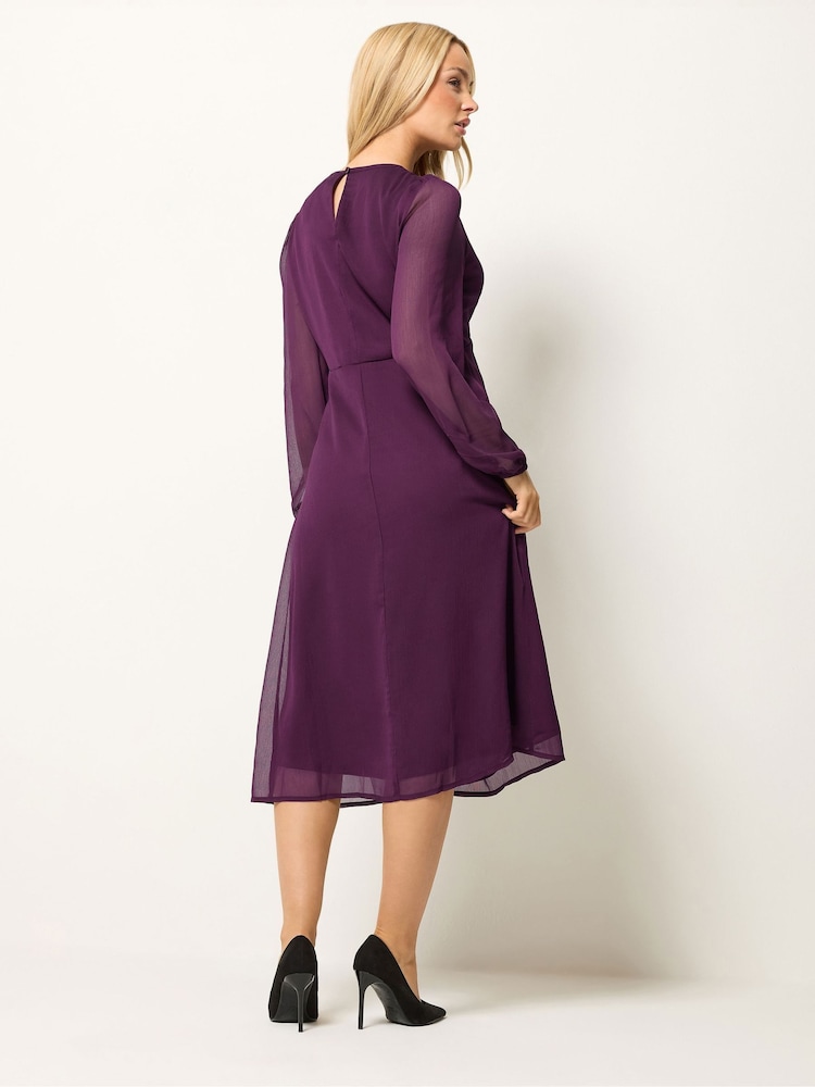 M&Co Purple Long Sleeve Midi Chiffon Dress - Image 2 of 6