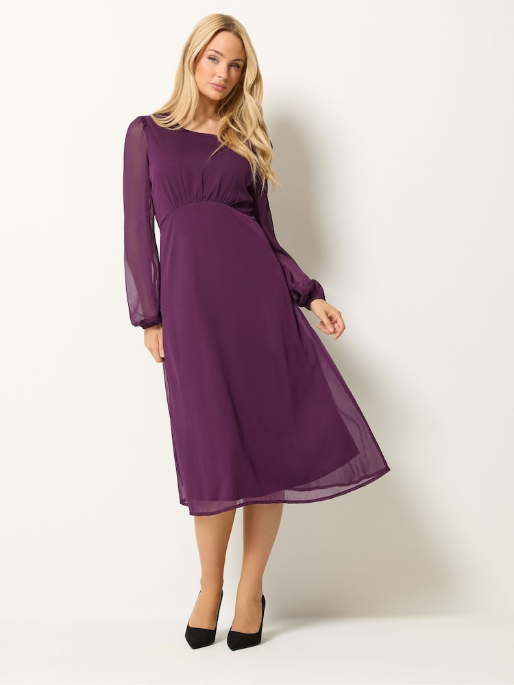 Womens M&Co Purple Long Sleeve Midi Chiffon Dress US 10