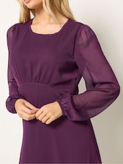 M&Co Purple Long Sleeve Midi Chiffon Dress - Image 4 of 6