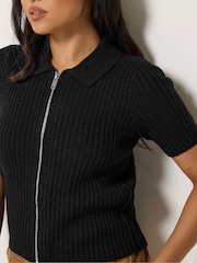 PixieGirl Petite Black Short Sleeve Knitted Zip Cardigan - Image 4 of 4