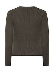 PixieGirl Petite Brown Ribbed Button Scoop Neck Jumper - Image 6 of 6