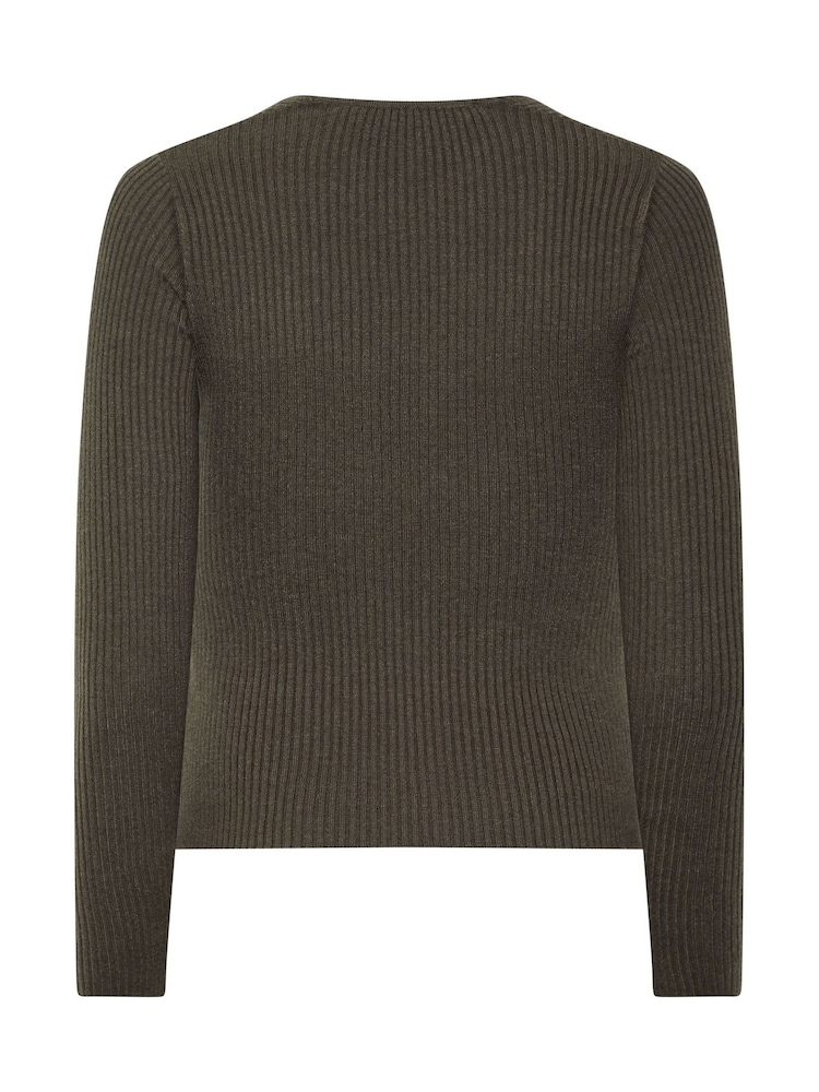 PixieGirl Petite Brown Ribbed Button Scoop Neck Jumper - Image 6 of 6 PixieGirl Petite Brown Ribbed Button Scoop Neck Jumper - Image 6 of 6