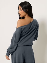 PixieGirl Petite Blue Off Shoulder Sweatshirt - Image 3 of 6