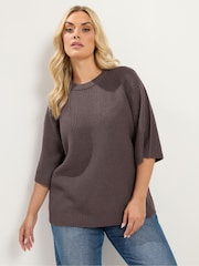 Yours Curve Brown Short Sleeve Knitted Top - Image 2 of 7