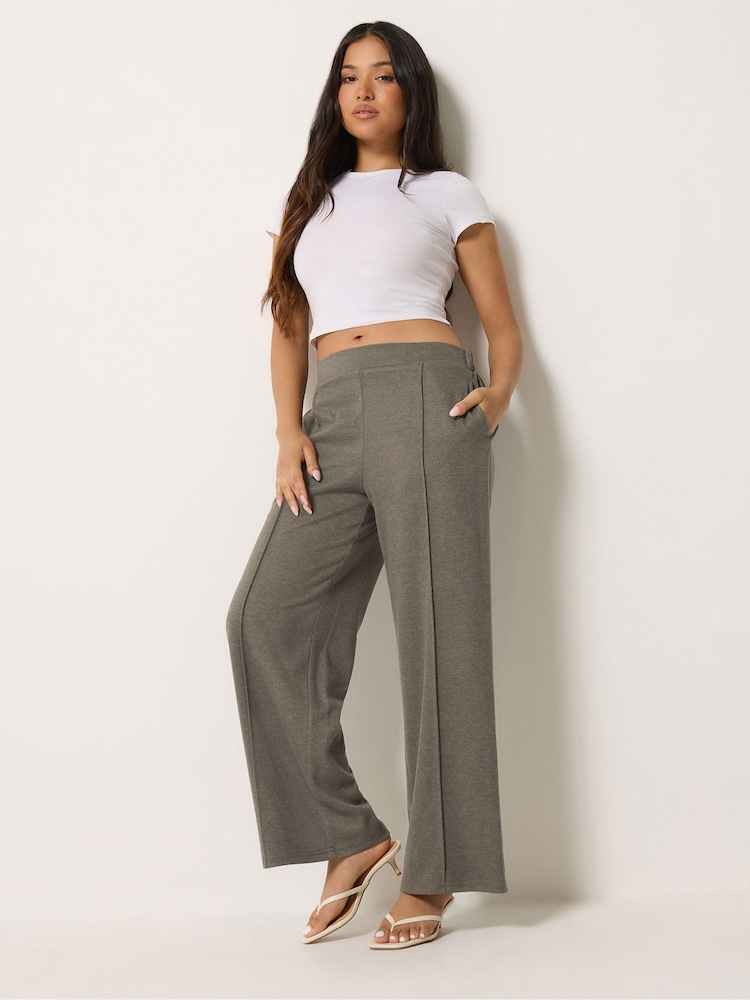 PixieGirl Petite Brown Brushed Pintuck Wide Leg Trousers - Image 1 of 6