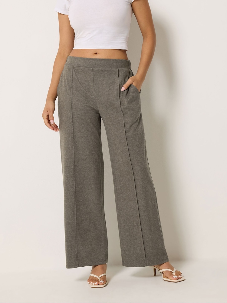 PixieGirl Petite Brown Brushed Pintuck Wide Leg Trousers - Image 2 of 6