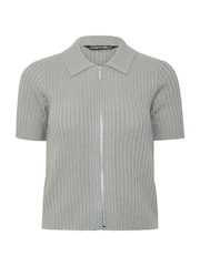 PixieGirl Petite Grey Short Sleeve Knitted Zip Cardigan - Image 5 of 6