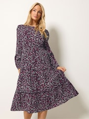 M&Co Black Ditsy Ruffle Insert Long Sleeve Dress - Image 1 of 6