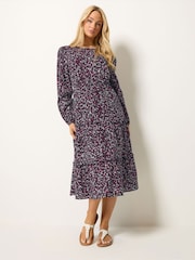 M&Co Black Ditsy Ruffle Insert Long Sleeve Dress - Image 2 of 6