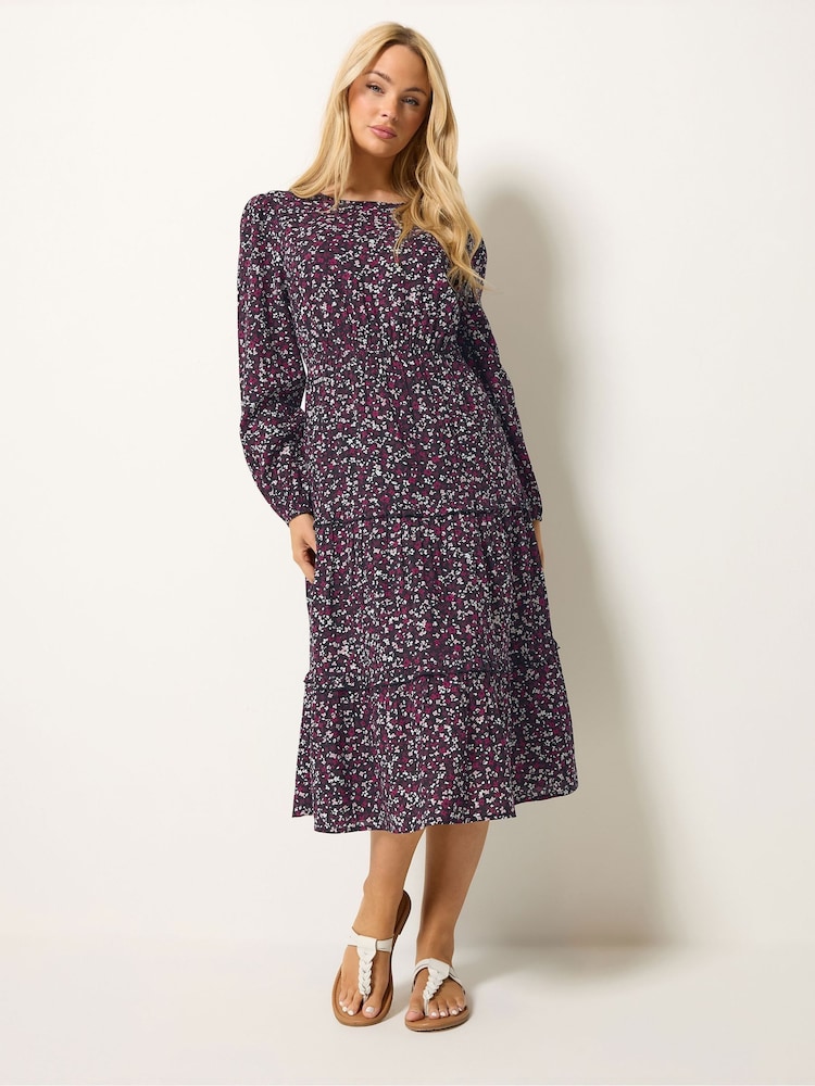 M&Co Black Ditsy Ruffle Insert Long Sleeve Dress - Image 2 of 6 M&Co Black Ditsy Ruffle Insert Long Sleeve Dress - Image 2 of 6
