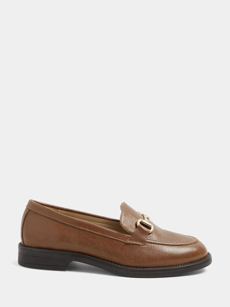 Yours Curve Brown Wide Fit Snaffle Trim Leather Loafers - Image 2 of 5