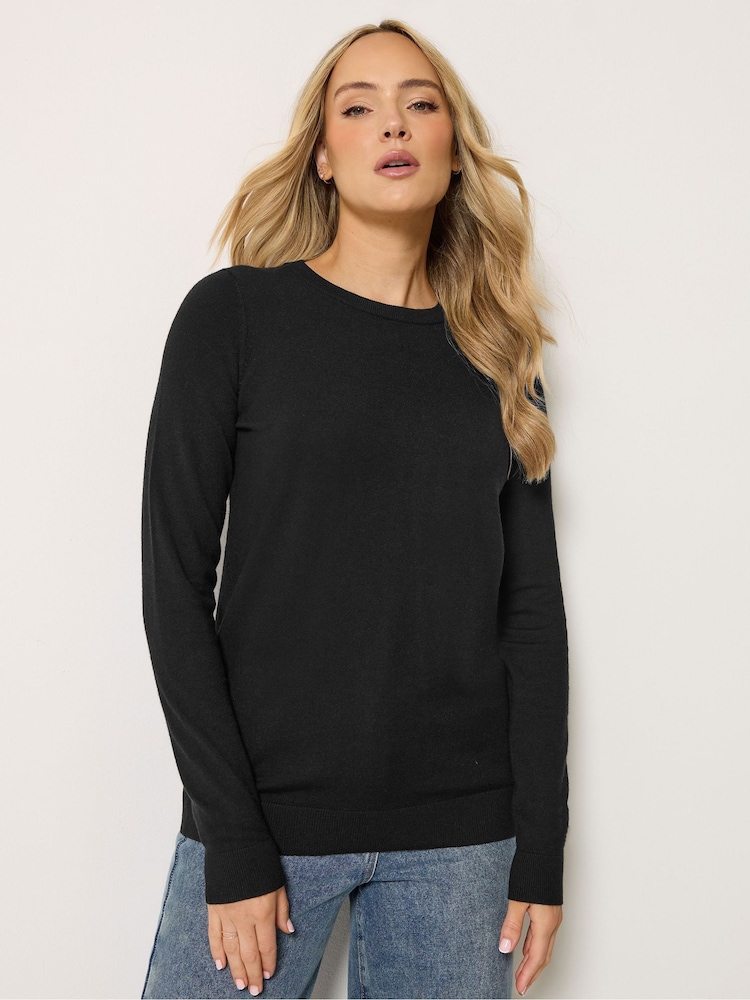 Long Tall Sally Black Knitted Crew Neck Jumper - Image 1 of 5 Long Tall Sally Black Knitted Crew Neck Jumper - Image 1 of 5