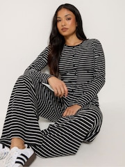 PixieGirl Petite Black Stripe Cotton Button Top & Wide Leg Trousers Set - Image 2 of 4