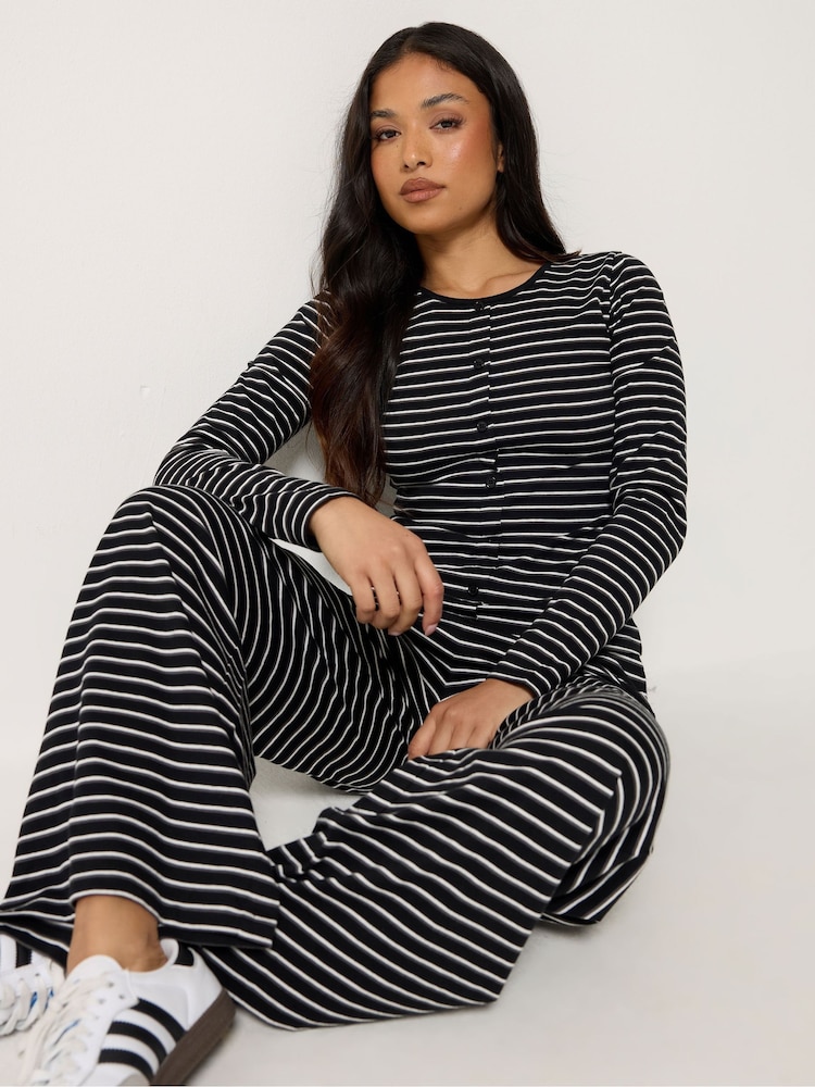 PixieGirl Petite Black Stripe Cotton Button Top & Wide Leg Trousers Set - Image 2 of 4 PixieGirl Petite Black Stripe Cotton Button Top & Wide Leg Trousers Set - Image 2 of 4