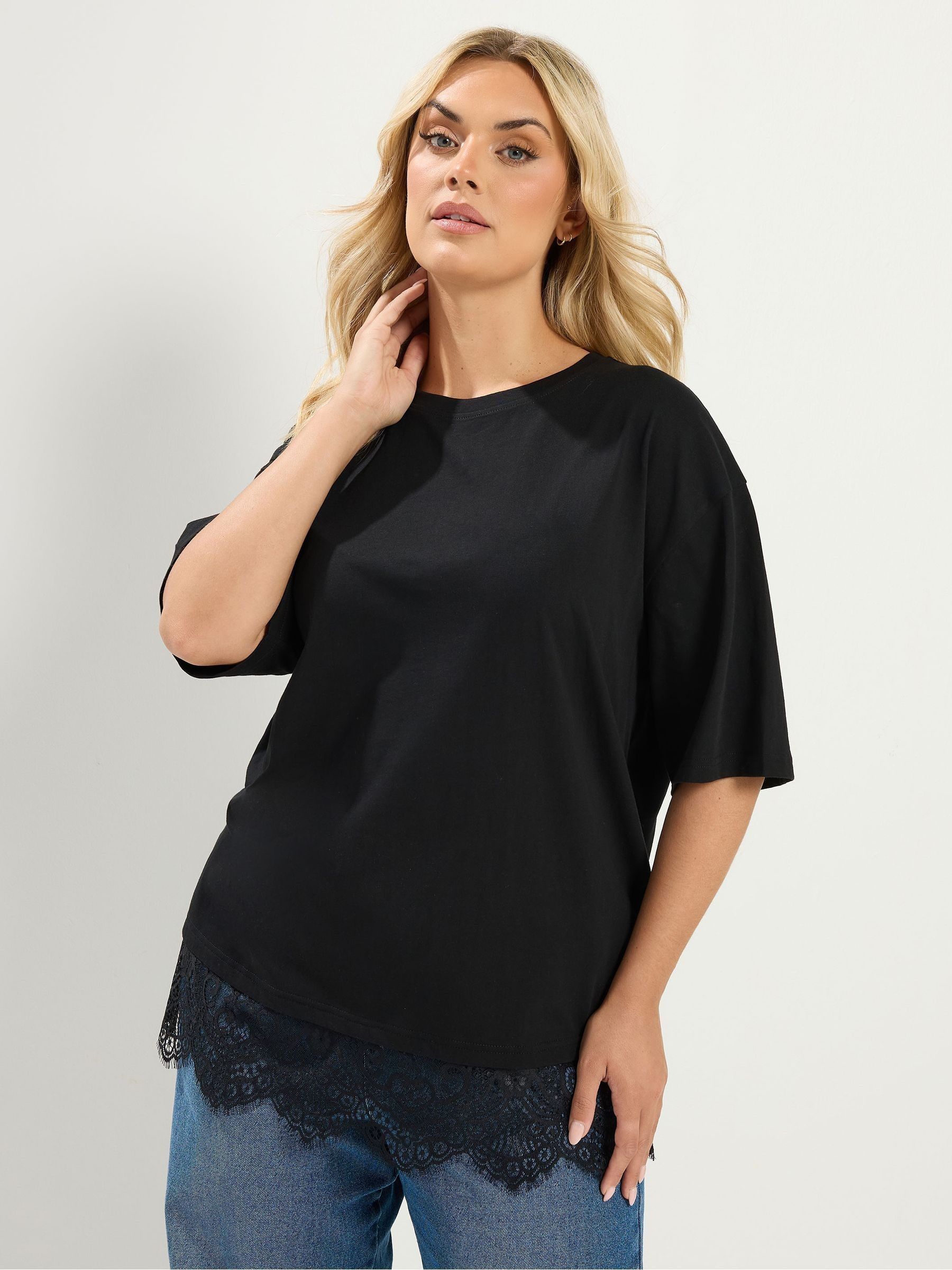 Yours Curve Women's Black Lace T-Shirt