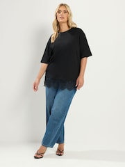 Yours Curve Black Lace T-Shirt - Image 2 of 4