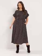 Brązowy - Yours Curve Frill Sleeve Maxi Dress - Obraz 1 z 6