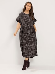 Brązowy - Yours Curve Frill Sleeve Maxi Dress - Obraz 2 z 6
