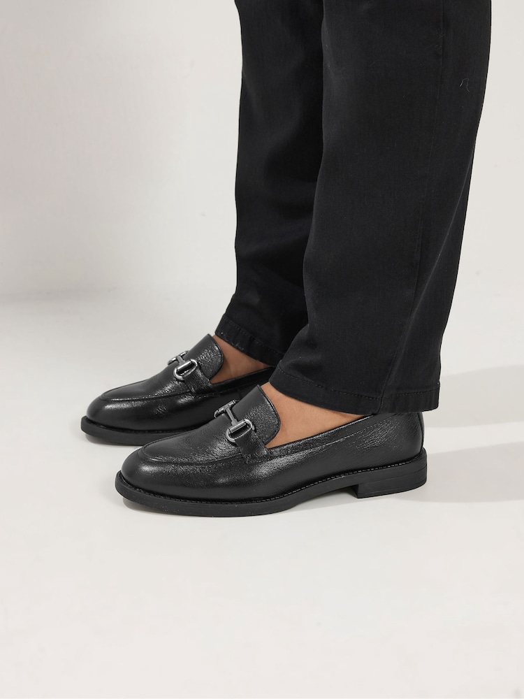 Yours Curve Black Extra Wide Fit Snaffle Trim Leather Loafers - Image 2 of 6