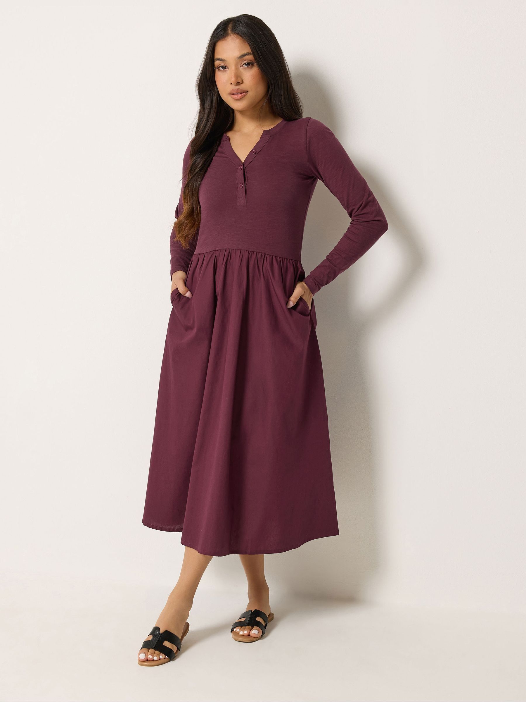 Pixiegirl Petite Women's Red Henley Cotton Midi Dress