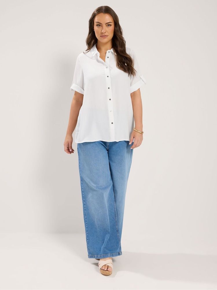 Yours Curve White Short Sleeve Relaxed Shirt - Image 1 of 6