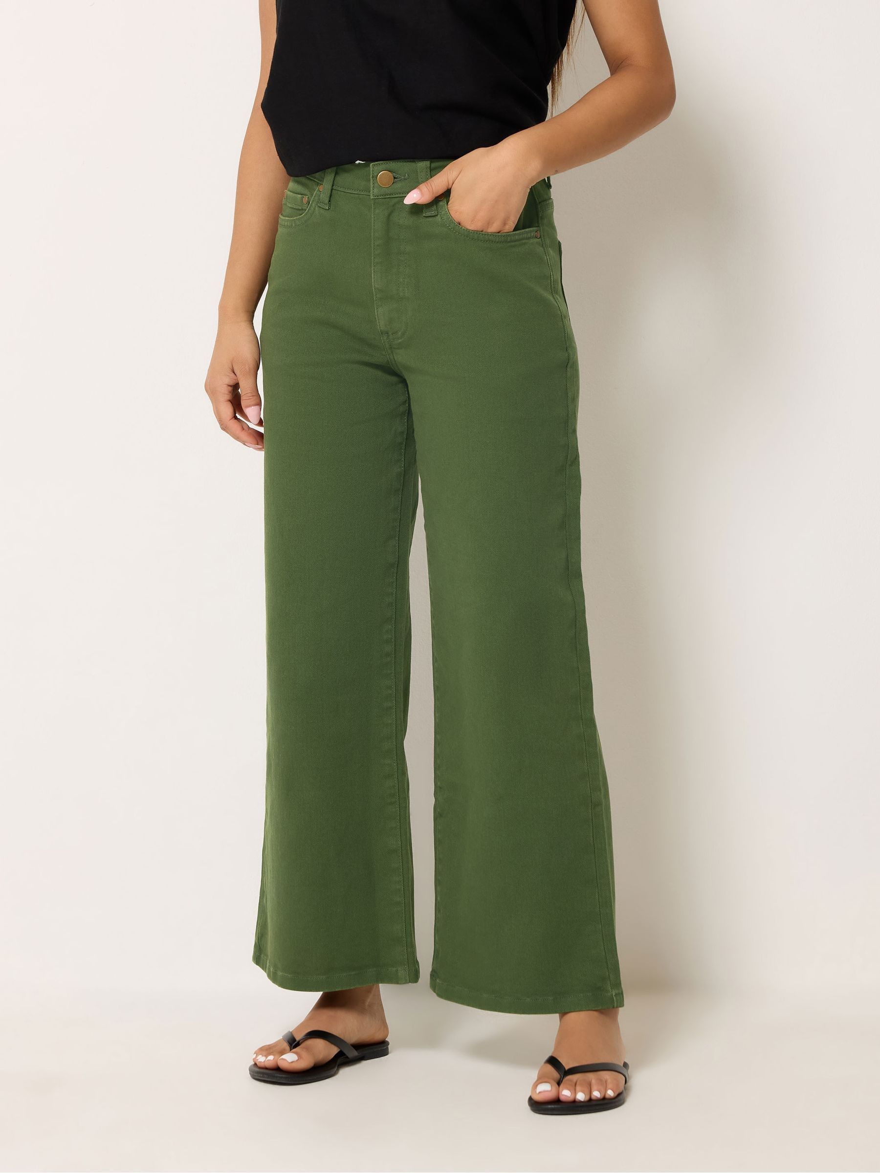M&Co Women's Dark Green Petite Wide Leg Jeans In Size 18 - Image 1