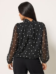 M&Co Black Petite Tie Chiffon Blouse - Image 2 of 5