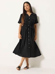 M&Co Black Petite Short Sleeve Utility Shirt Dress - Image 1 of 6