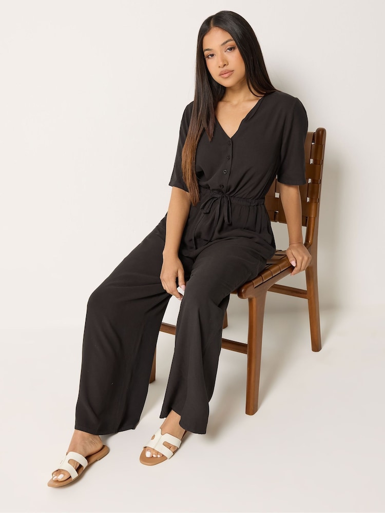 M&Co Blue Petite Short Sleeve Jumpsuit - Image 2 of 6 M&Co Blue Petite Short Sleeve Jumpsuit - Image 2 of 6