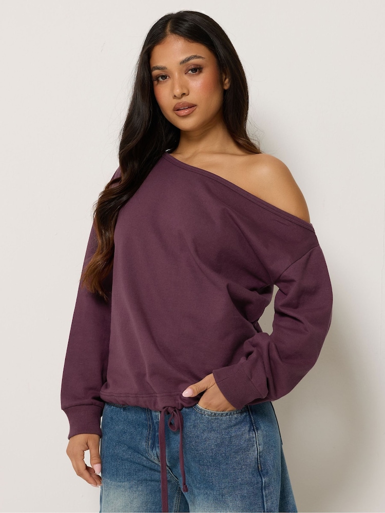 PixieGirl Petite Purple Off Shoulder Sweatshirt - Image 1 of 5