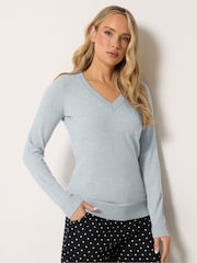 Long Tall Sally Grey Knitted V-Neck Jumper - Image 1 of 6
