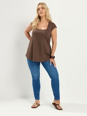 Yours Curve Brown Cap Sleeve Top - Image 2 of 6