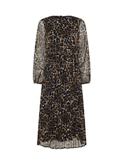 M&Co Brown Petite Printed Pleated Chiffon Dress - Image 5 of 6