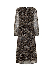 M&Co Brown Petite Printed Pleated Chiffon Dress - Image 6 of 6