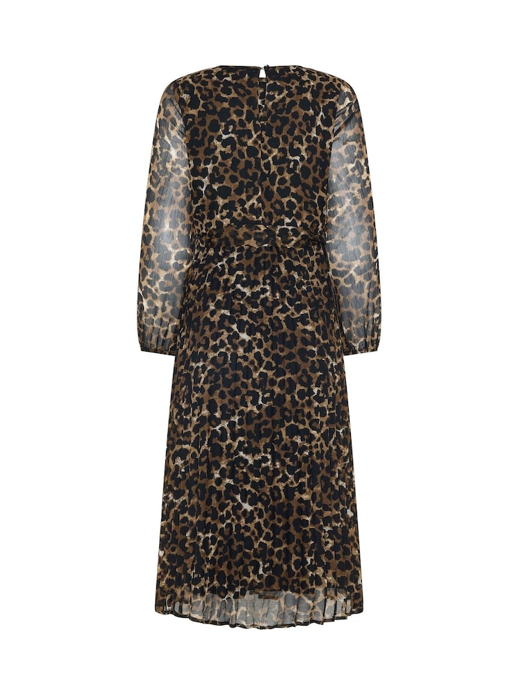 M&Co Brown Petite Printed Pleated Chiffon Dress - Image 6 of 6 M&Co Brown Petite Printed Pleated Chiffon Dress - Image 6 of 6