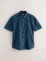 Navy Blue Short Sleeve Textured 100% Cotton Shirt - Image 1 of 1