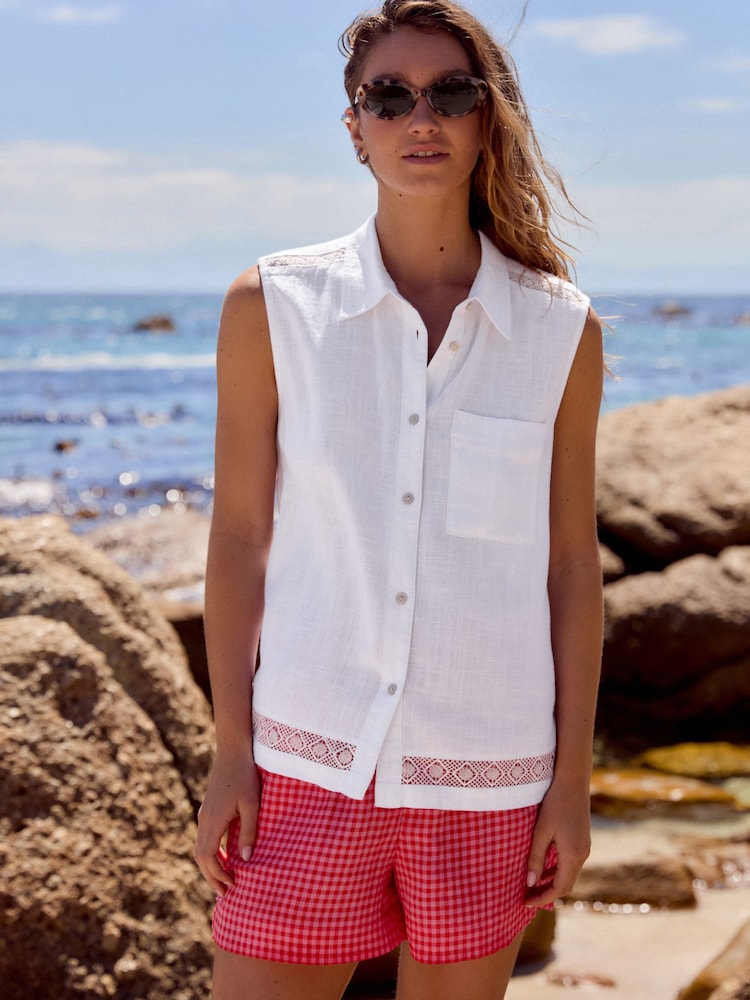White Sleeveless Shirt With Linen - Image 3 of 8