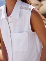 White Sleeveless Shirt With Linen - Image 4 of 8