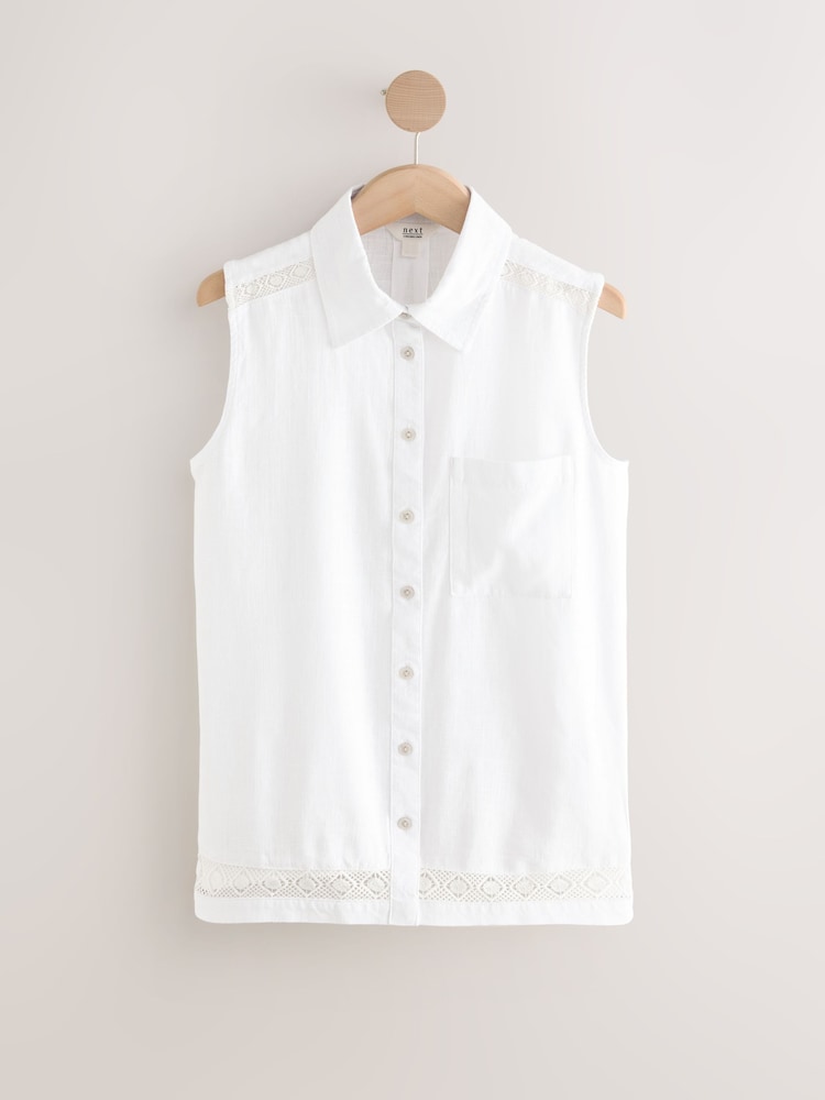 White Sleeveless Shirt With Linen - Image 6 of 8