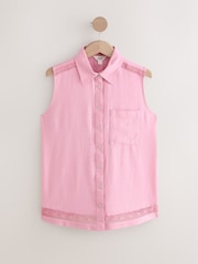 Dusky Pink Sleeveless Shirt With Linen - Image 5 of 7