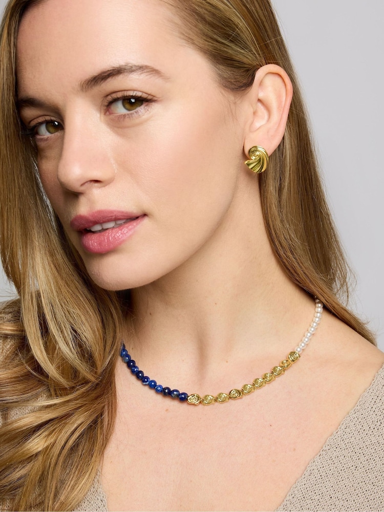 Ottoman Hands Gold Waterproof Wave Stud Earrings - Image 1 of 8 Ottoman Hands Gold Waterproof Wave Stud Earrings - Image 1 of 8